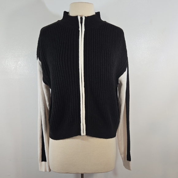 Divided Black & White Ribbed Zip Up 90's Sweater XLarge - Picture 1 of 9